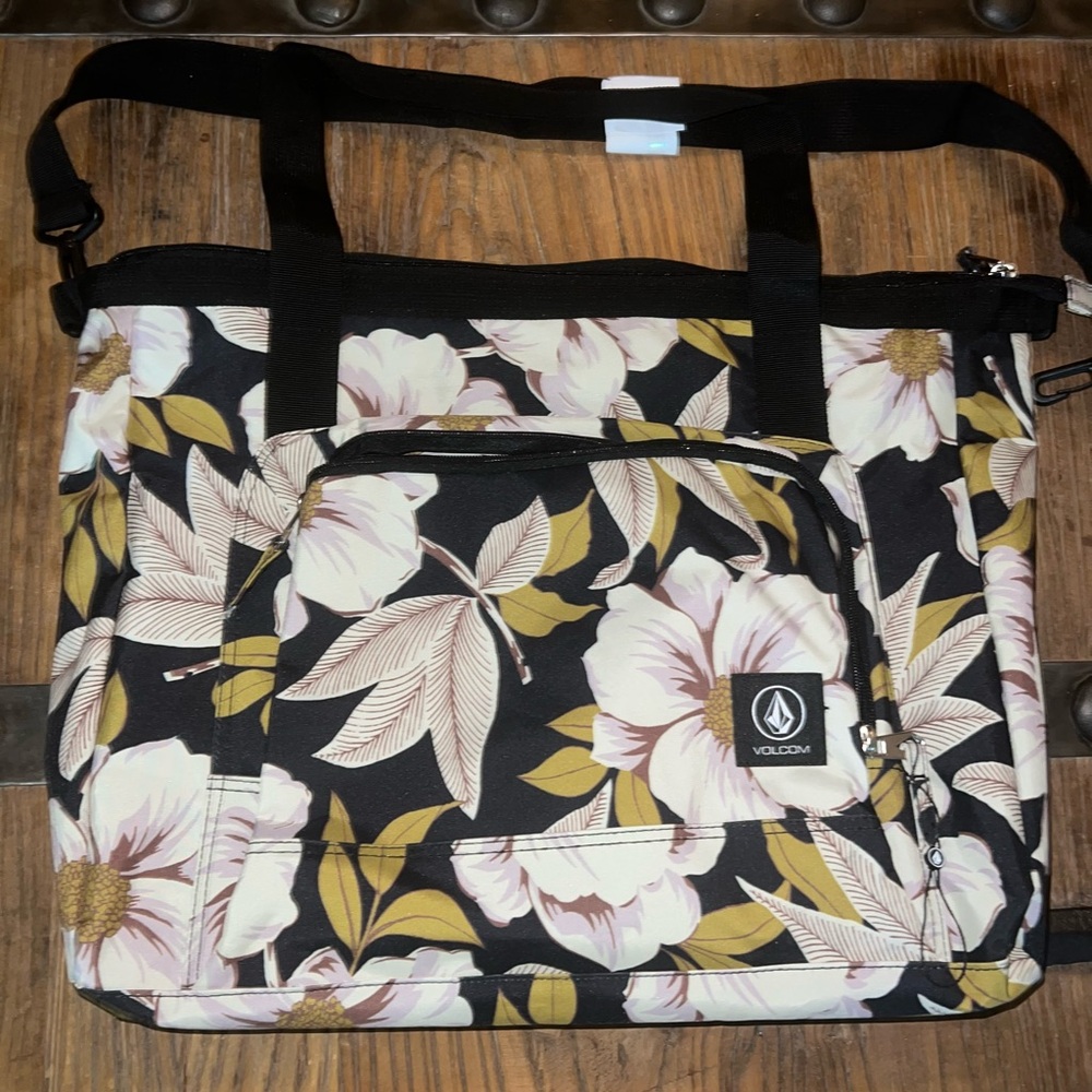 Volcom Black Floral Tote Bag